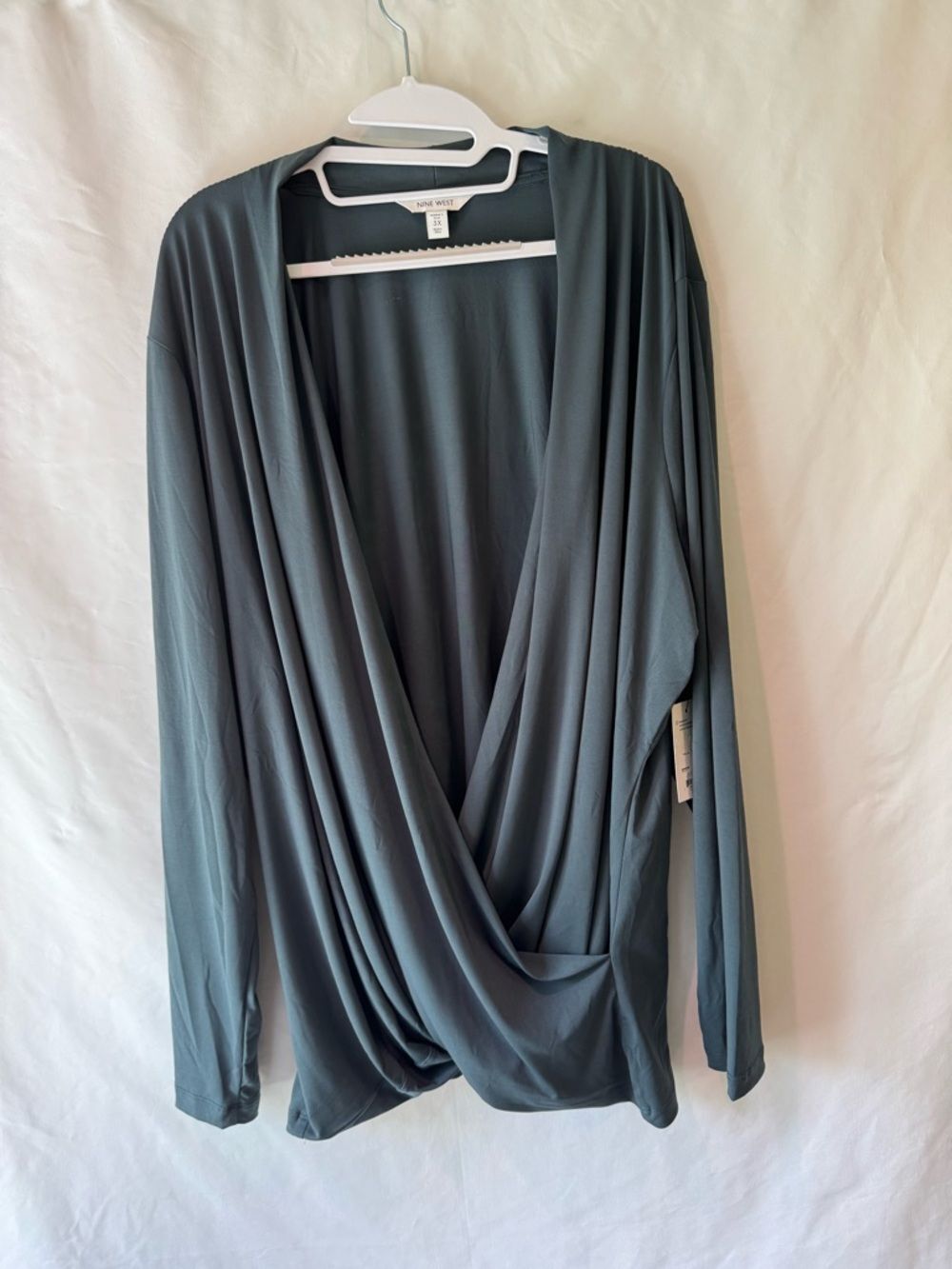 Nine West Dusty Teal Slate Wrap Blouse - Picture 2 of 4